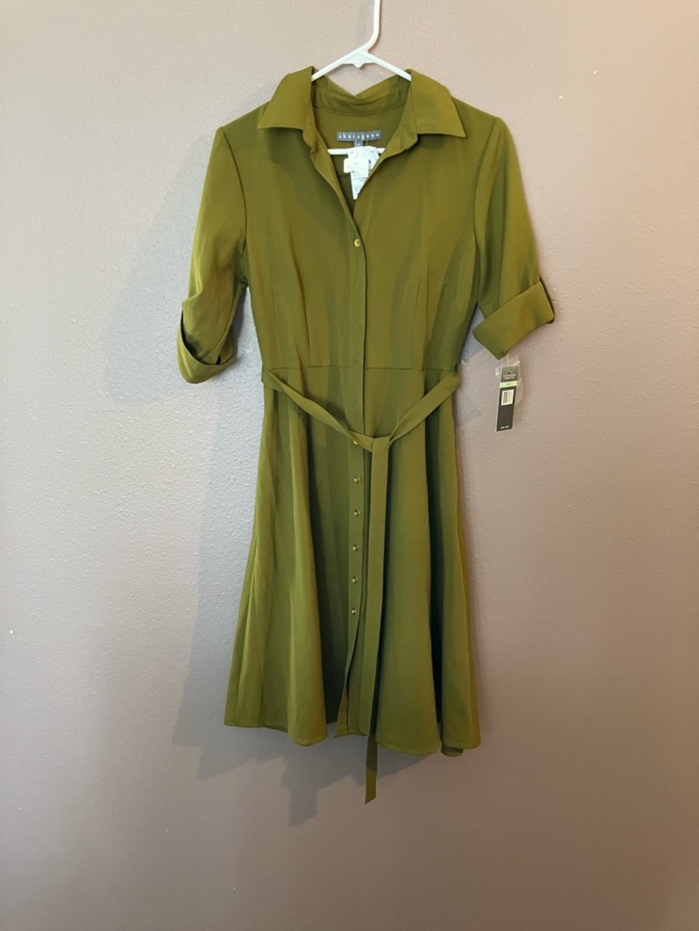 NWT 8P Olive Green Shirt Midi Dress